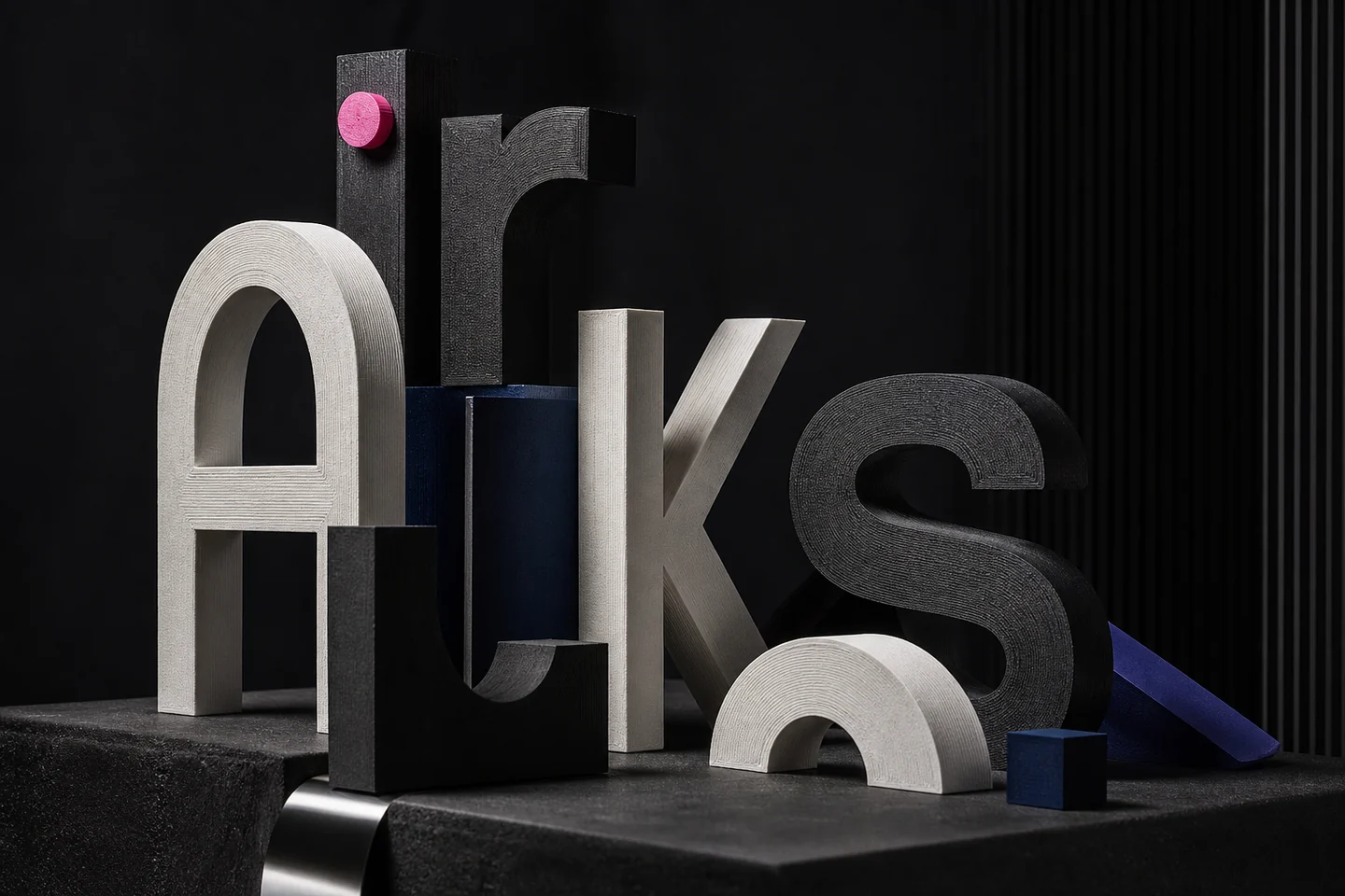 Scultura composta da lettere stampate in 3D